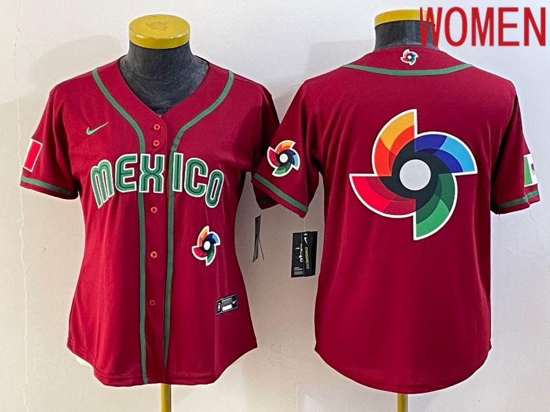 Women 2023 World Cub Mexico Blank Red Nike MLB Jersey5